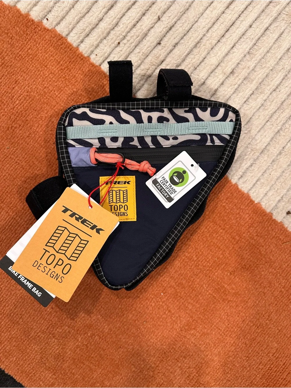 Topo Designs Navy and Coral Triangle Bike Frame Bag